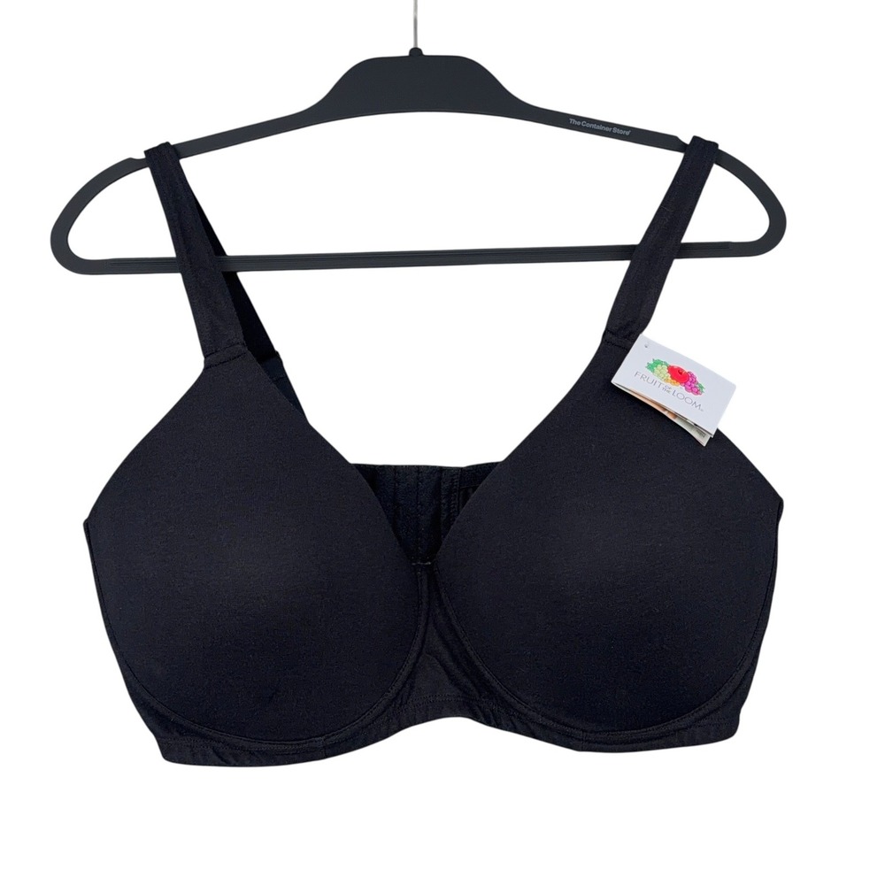 Fruit of the Loom Womens Black Wireless Cotton Stretch Bra‎ 42DD FT663 NEW